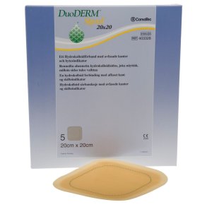 Hydrokolloid bandage, DuoDERM Signal, 20x20cm, m/affaset kant, latexfri, steril, engangs *Denne vare tages ikke retur*