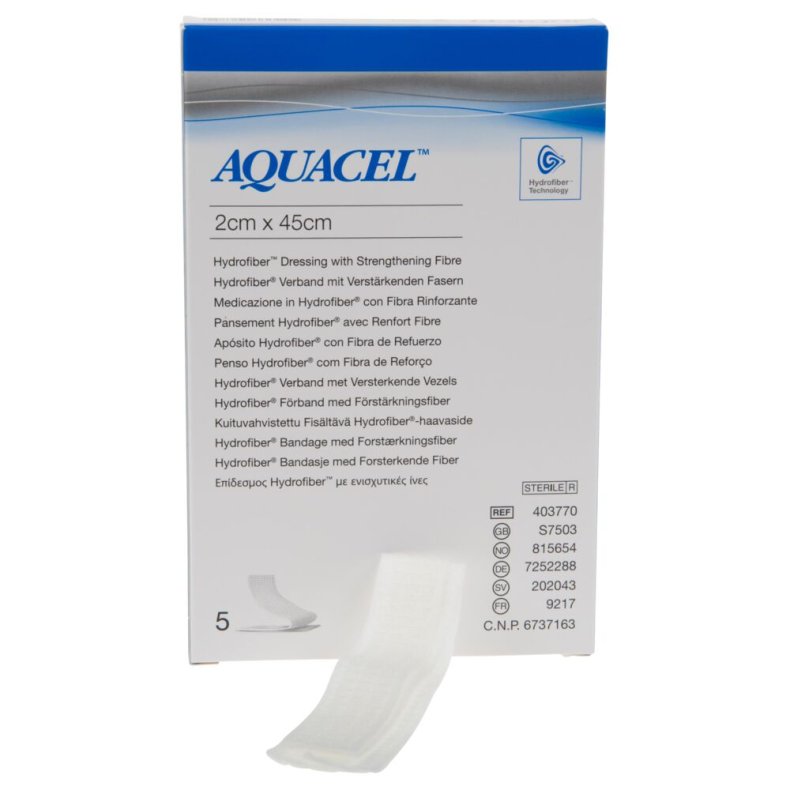 Hydrofiber kavitetsbandage, Aquacel, 45x2cm, latexfri, steril, engangs *Denne vare tages ikke retur*