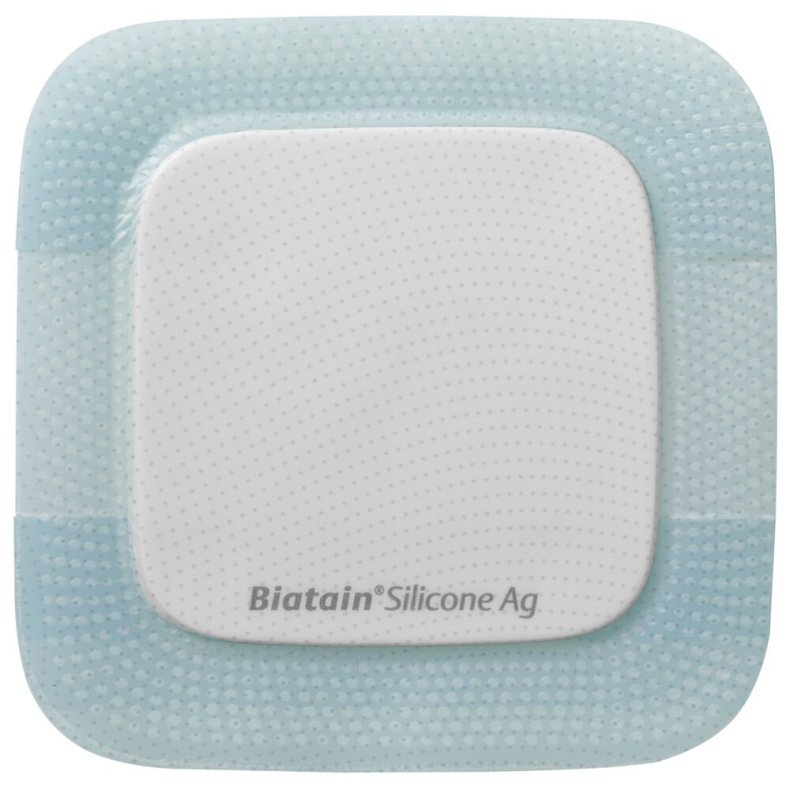 S�lvbandage, Biatain Silicone Ag, 7,5x7,5cm, silikonekontaktlag og silikonekl�b, latexfri, steril, engangs *Denne vare tages ikke retur*