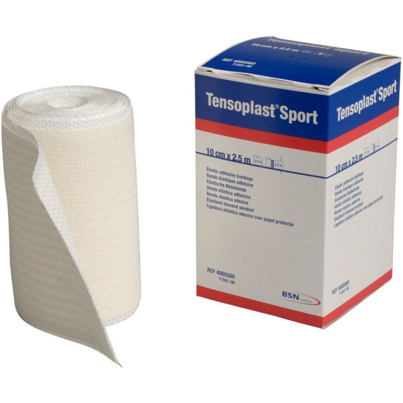 Kortstr�ksbind, Tensoplast Sport, 2,5m x 10cm, off-white, kl�bende, latexfri, usteril, engangs *Denne vare tages ikke retur*