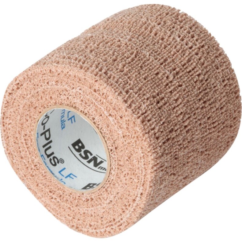 Kortstr�ksbind, Co-Plus Cohesive, 6,3m x 5cm, beige, selvh�ftende, latex, usteril, engangs *Denne vare tages ikke retur*