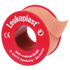 Tape, Leukoplast, 5m x 5cm, beige, ikke elastisk, latex, usteril *Denne vare tages ikke retur*
