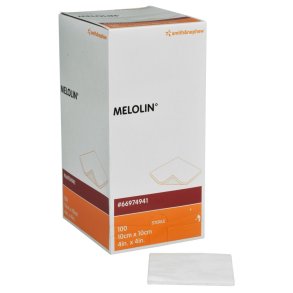 Kompres, absorberende, Melolin, 10x10cm, hvid, uden kl�ber, latexfri, steril *Denne vare tages ikke retur*