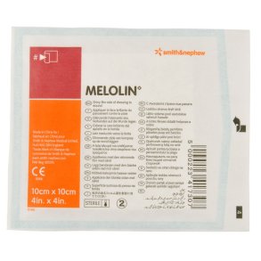 Kompres, absorberende, Melolin, 10x10cm, hvid, uden kl�ber, latexfri, steril *Denne vare tages ikke retur*
