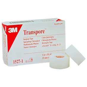 Tape, Transpore, 9,1m x 2,5cm, transparent, latexfri, usteril