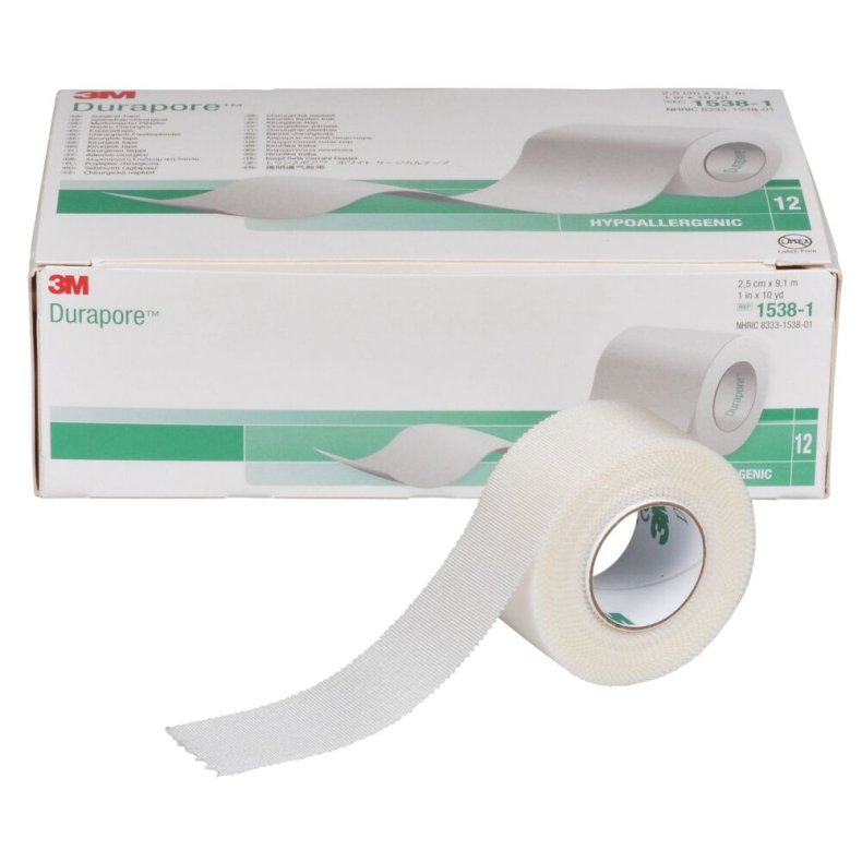 Tape, Durapore, 9,1m x 2,5cm, hvid, latexfri, usteril