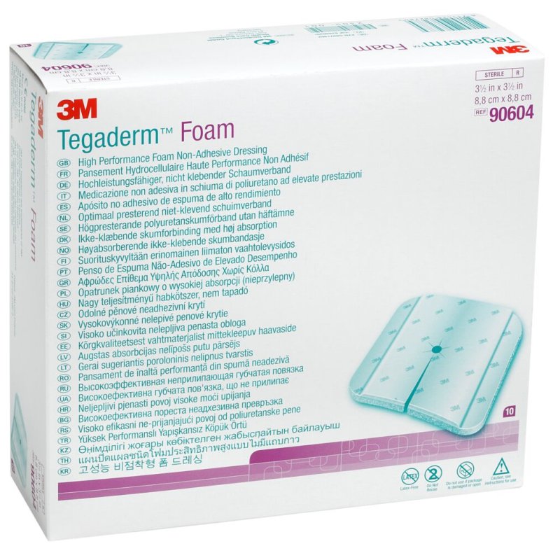 Skumbandage, Tegaderm HP Foam, 4-lags, 8,8x8,8cm, u/kl�b, latexfri, steril, engangs *Denne vare tages ikke retur*