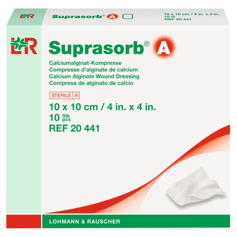 Alginat, Suprasorb A, 10x10cm, kompres, uden kl�ber, steril *Denne vare tages ikke retur*