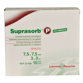 Skumbandage, Suprasorb P, 3-lags, 7,5x7,5cm, u/kl�b, latexfri, steril, engangs *Denne vare tages ikke retur*