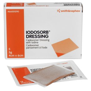 Oprensende bandage, IODOSORB, 8x6cm, brun, kompres, steril, engangs *Denne vare tages ikke retur*