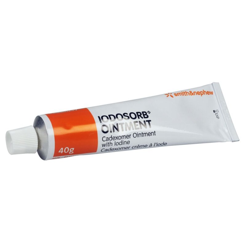Oprensende salve, IODOSORB, brun, salve i tube, steril, engangs *Denne vare tages ikke retur*
