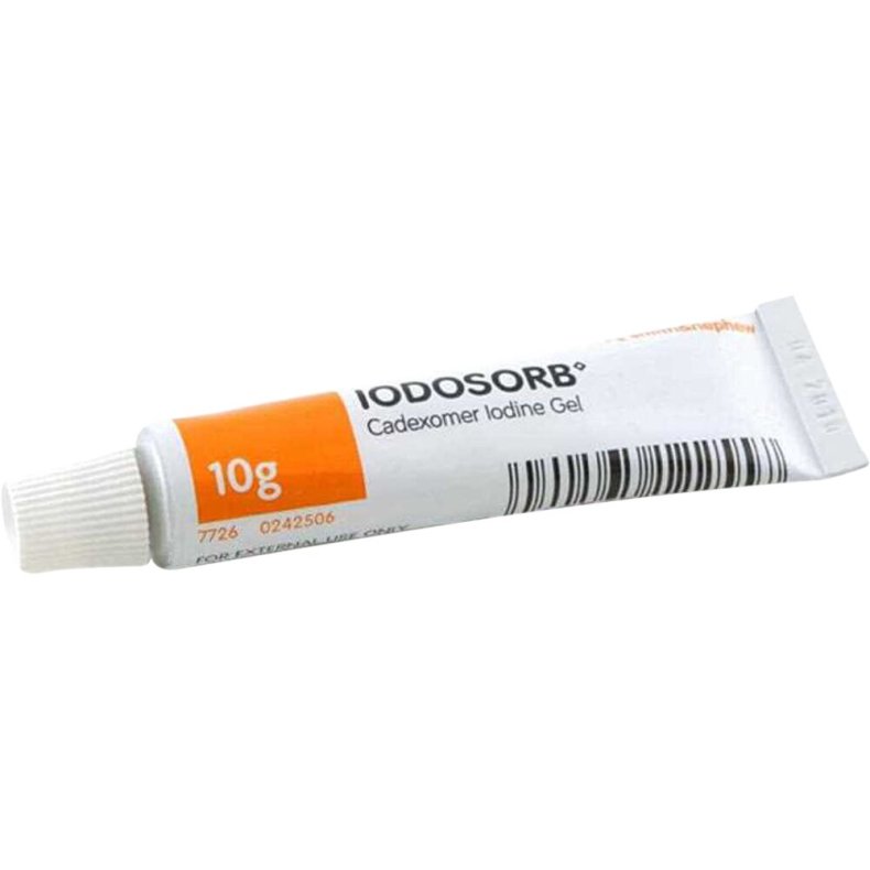 Oprensende salve, IODOSORB, brun, salve i tube, steril, engangs *Denne vare tages ikke retur*