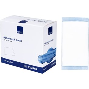 Bandage, absorberende, ABENA, 10x20cm, hvid, m/bl� bagside, latexfri, usteril