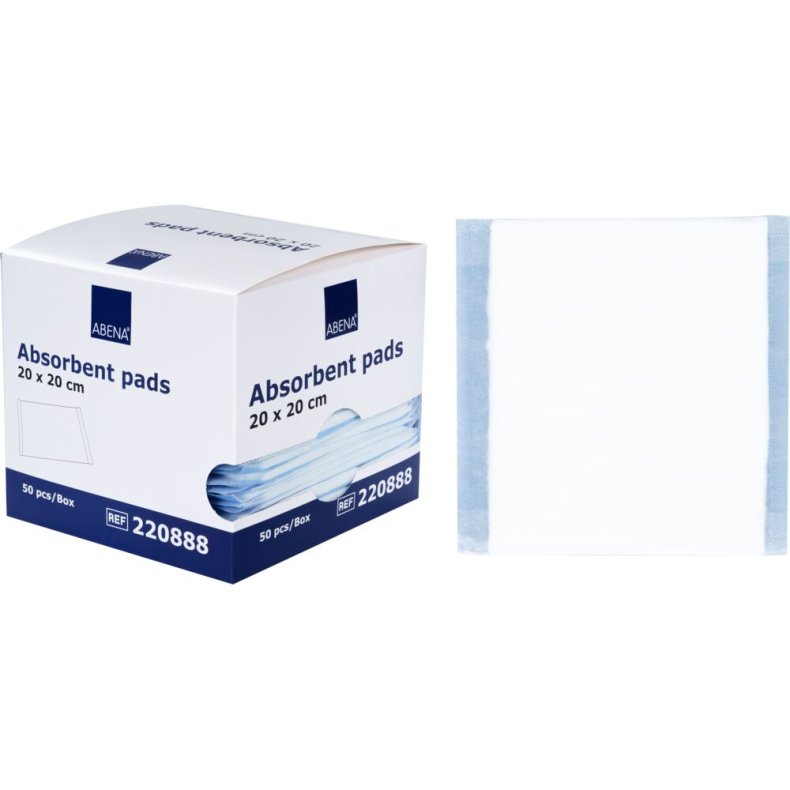 Bandage, absorberende, ABENA, 20x20cm, hvid, m/bl� bagside, latexfri, usteril