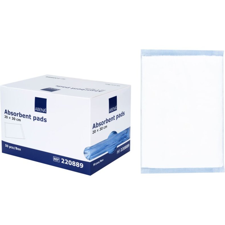 Bandage, absorberende, ABENA, 20x30cm, hvid, m/bl� bagside, latexfri, usteril