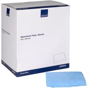Bandage, absorberende, ABENA, 10x20cm, hvid, m/bl� bagside, latexfri, steril *Denne vare tages ikke retur*