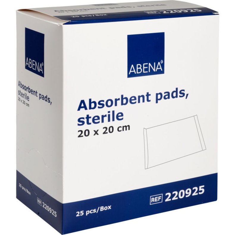 Bandage, absorberende, ABENA, 20x20cm, hvid, m/bl� bagside, latexfri, steril *Denne vare tages ikke retur*