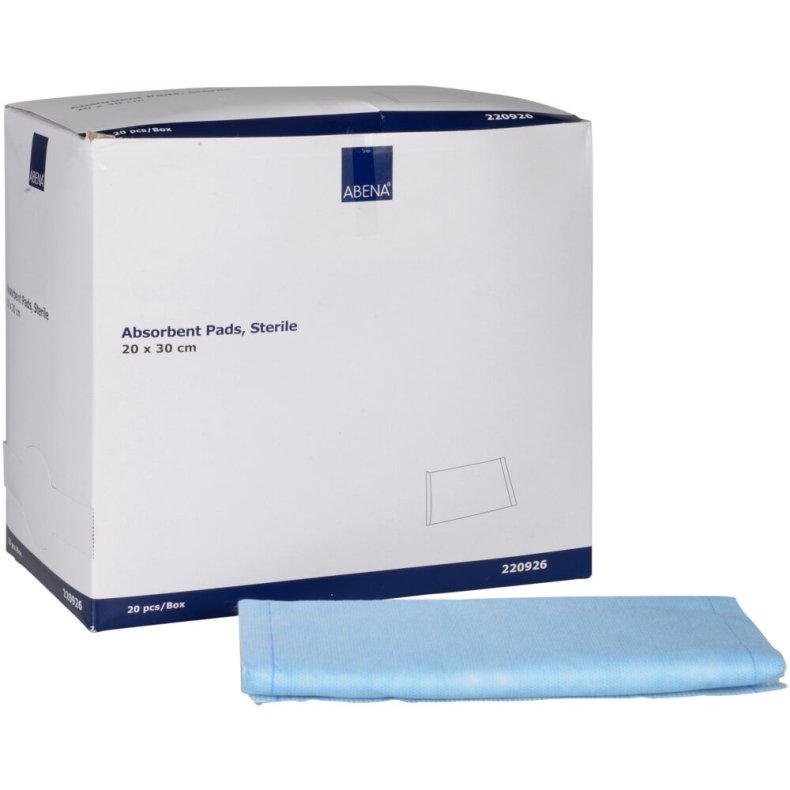 Bandage, absorberende, ABENA, 20x30cm, hvid, m/bl� bagside, latexfri, steril *Denne vare tages ikke retur*