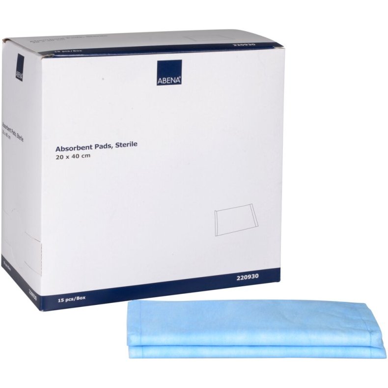 Bandage, absorberende, ABENA, 20x40cm, hvid, m/bl� bagside, latexfri, steril *Denne vare tages ikke retur*