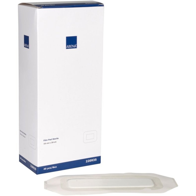 Filmforbinding, ABENA, 10x20cm, hvid, med s�rpude, latexfri, steril, engangs *Denne vare tages ikke retur*