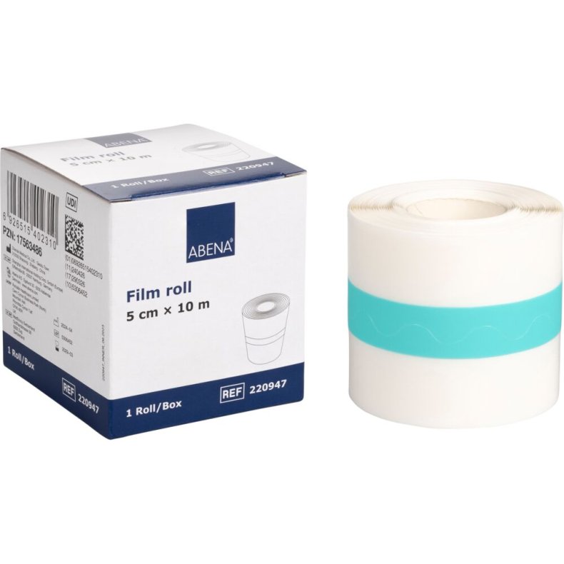 Filmforbinding, ABENA, 10m x 5cm, transparent, p� rulle, latexfri, usteril