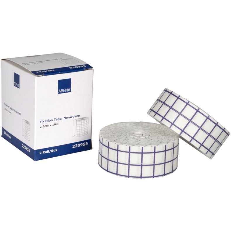 Fikseringstape, ABENA, 10m x 2,5cm, hvid, elastisk, p� rulle, perforeret, latexfri, usteril