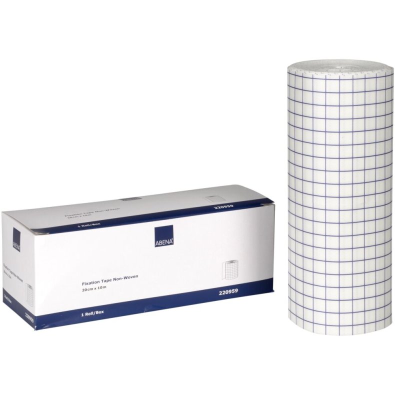 Fikseringstape, ABENA, 10m x 20cm, hvid, elastisk, p� rulle, perforeret, latexfri, usteril