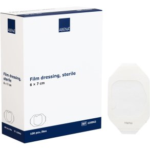 Filmforbinding, ABENA, 7x6cm, transparent, latexfri, steril, engangs *Denne vare tages ikke retur*