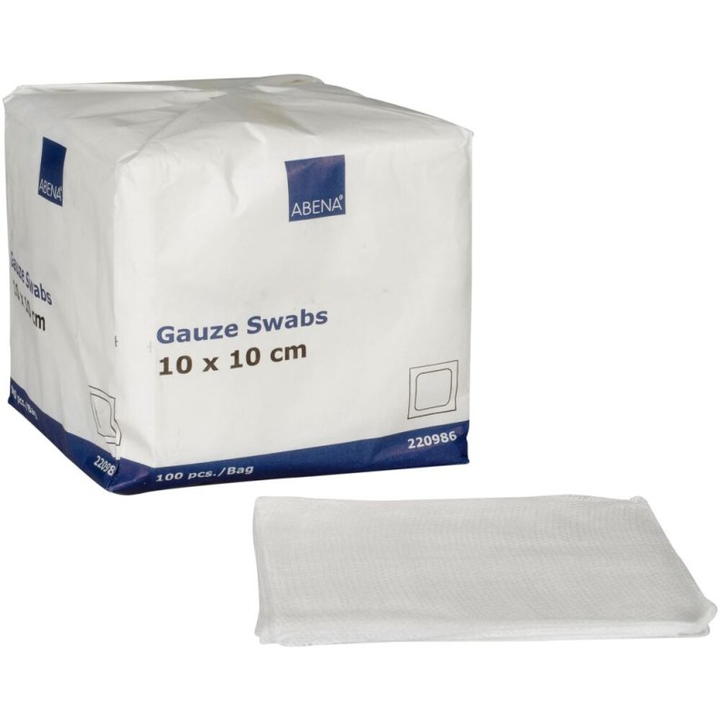 Gazekompres, ABENA, 8-lags, 10x10cm, hvid, 17-tr�ds, latexfri, usteril