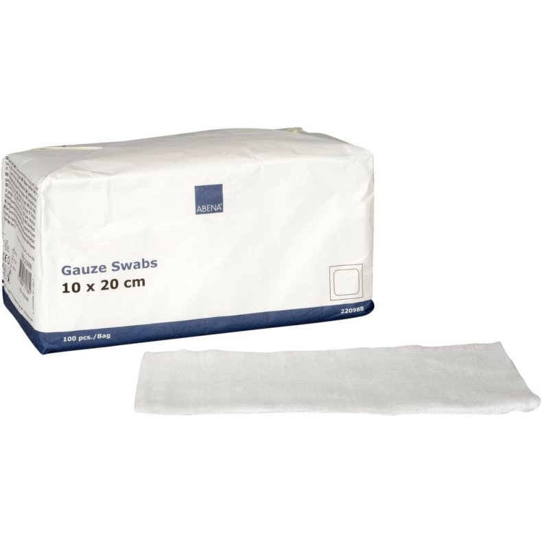Gazekompres, ABENA, 8-lags, 10x20cm, hvid, 17-tr�ds, latexfri, usteril