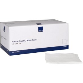 Gazekompres, ABENA, 8-lags, 10x10cm, hvid, high clean, 17-tr�ds, latexfri, usteril