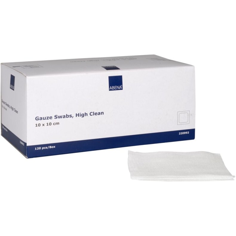 Gazekompres, ABENA, 8-lags, 10x10cm, hvid, high clean, 17-tr�ds, latexfri, usteril