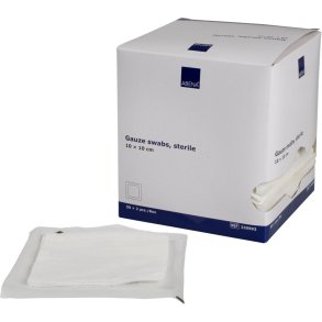 Gazekompres, ABENA, 8-lags, 10x10cm, hvid, 17-tr�ds, 2 stk./pouch, latexfri, steril *Denne vare tages ikke retur*