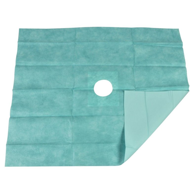 Hulstykke, Raucodrape, 2-lags, 60x50cm, gr�n, med centralt hul � 6 cm, med kl�b, steril, engangs *Denne vare tages ikke retur*