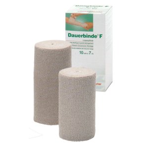 Langstr�ksbind, Dauerbinde F, 7m x 8cm, beige, 7m udstrakt, latexfri, usteril, flergangs *Denne vare tages ikke retur*