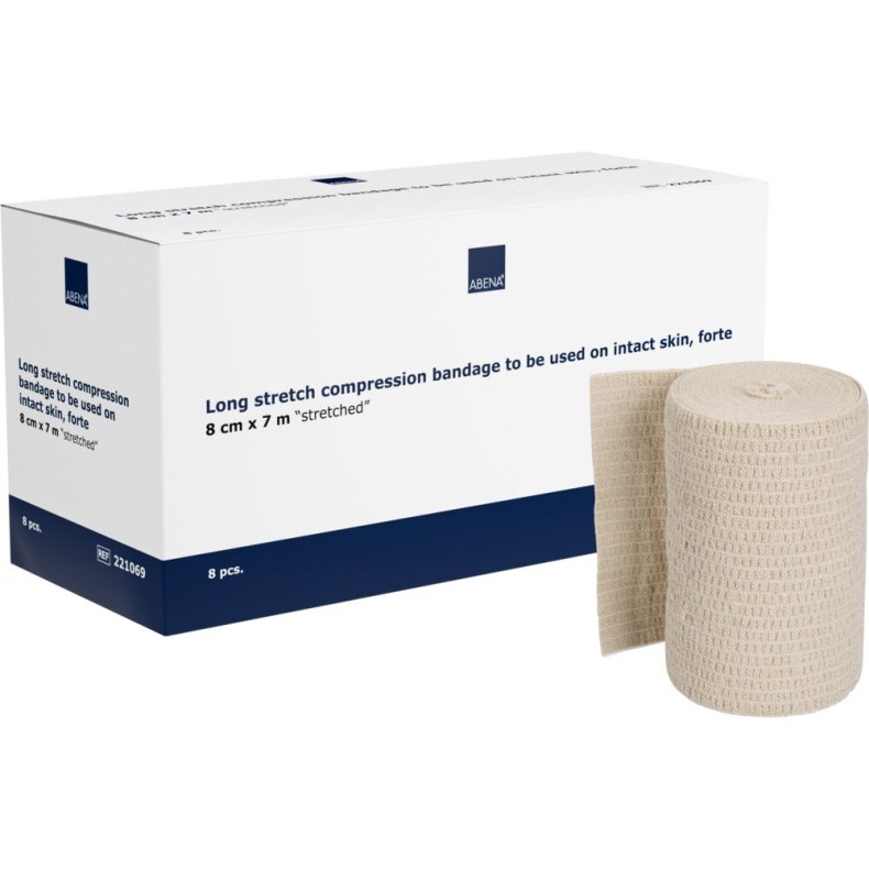 Langstr�ksbind, ABENA, 7m x 8cm, beige, forte, usteril, flergangs