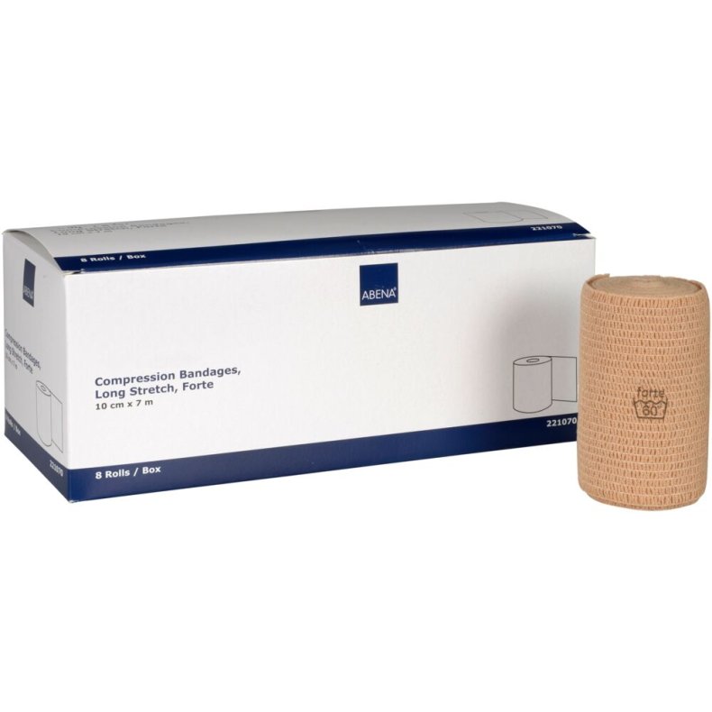 Langstr�ksbind, ABENA, 7m x 10cm, beige, forte, usteril, flergangs