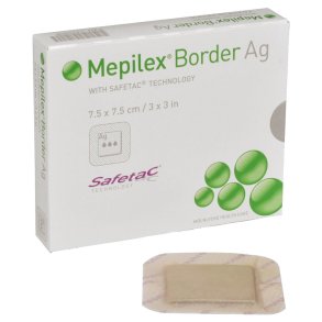 S�lvbandage, Mepilex Border Ag, 7,5x7,5cm, silikonekontaktlag og silikonekl�b, latexfri, steril, engangs *Denne vare tages ikke retur*