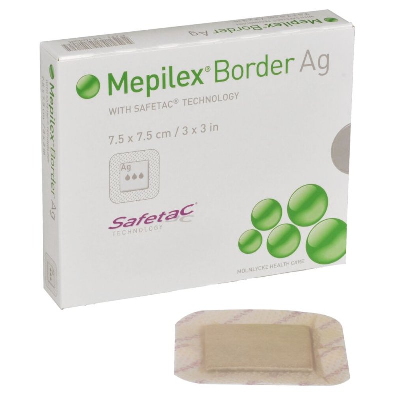 S�lvbandage, Mepilex Border Ag, 7,5x7,5cm, silikonekontaktlag og silikonekl�b, latexfri, steril, engangs *Denne vare tages ikke retur*