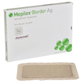 S�lvbandage, Mepilex Border Ag, 20x15cm, silikonekontaktlag og silikonekl�b, latexfri, steril, engangs *Denne vare tages ikke retur*