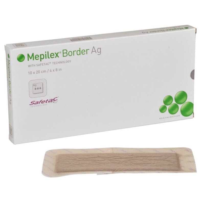 S�lvbandage, Mepilex Border Ag, 20x10cm, silikonekontaktlag og silikonekl�b, latexfri, steril, engangs *Denne vare tages ikke retur*