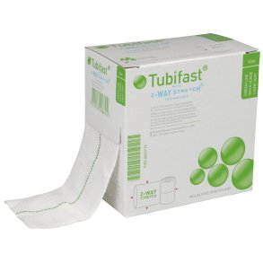 Tubular bandage, Tubifast 2-Way Stretch, 10m x 5cm, hvid, gr�n farvekode, til sm� og mellemstore arme og ben, latexfri, usteril, �n patient, flergangsbrug