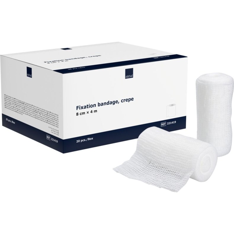 Fikseringsbind, ABENA, 4m x 8cm, hvid, crepe, latexfri, usteril
