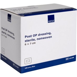 Post-OP forbinding, ABENA, 6x7cm, hvid, latexfri, steril, engangs *Denne vare tages ikke retur*