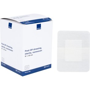Post-OP forbinding, ABENA, 8x10cm, hvid, latexfri, steril, engangs *Denne vare tages ikke retur*