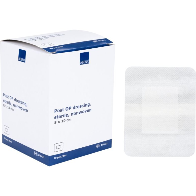 Post-OP forbinding, ABENA, 8x10cm, hvid, latexfri, steril, engangs *Denne vare tages ikke retur*