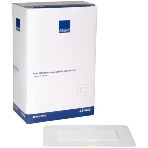 Post-OP forbinding, ABENA, 10x15cm, hvid, latexfri, steril, engangs *Denne vare tages ikke retur*