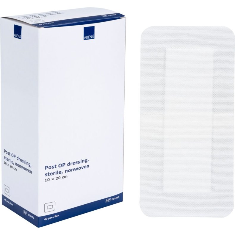 Post-OP forbinding, ABENA, 10x20cm, hvid, latexfri, steril, engangs *Denne vare tages ikke retur*