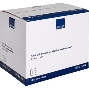 Post-OP forbinding, ABENA, 6x7cm, hvid, v�sket�t, latexfri, steril, engangs *Denne vare tages ikke retur*