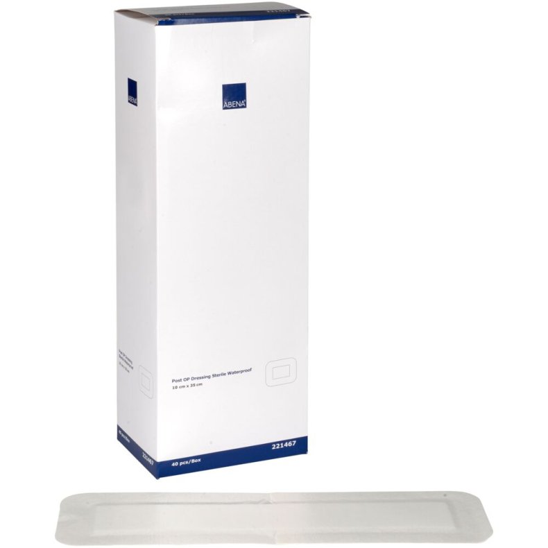 Post-OP forbinding, ABENA, 10x35cm, hvid, v�sket�t, latexfri, steril, engangs *Denne vare tages ikke retur*